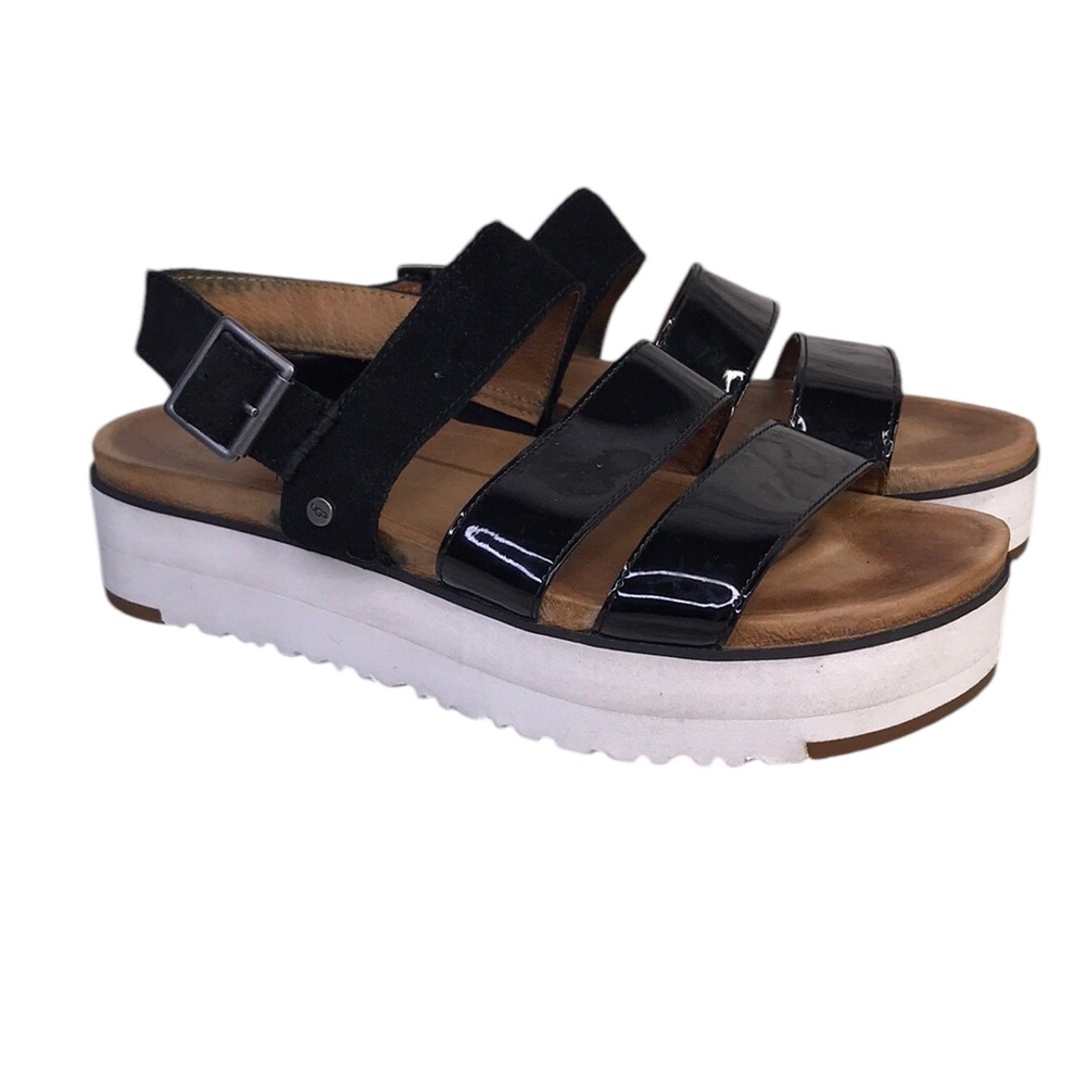 UGG Australia Womens Size 8 Braelynn Sandals Platform Black Patent/suede